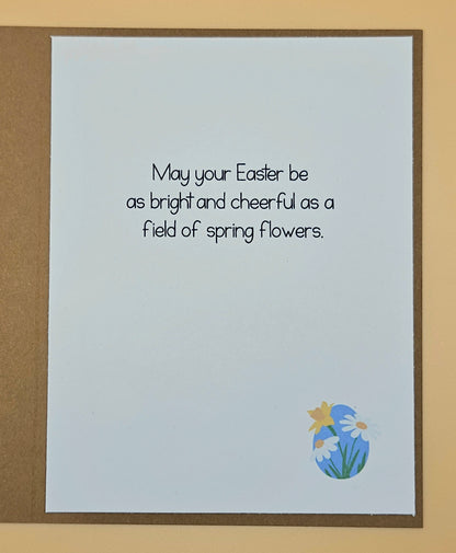 Easter Card, Handmade Vintage Duckling Spring Meadow, Easter Eggs Keepsake, Blank Inside