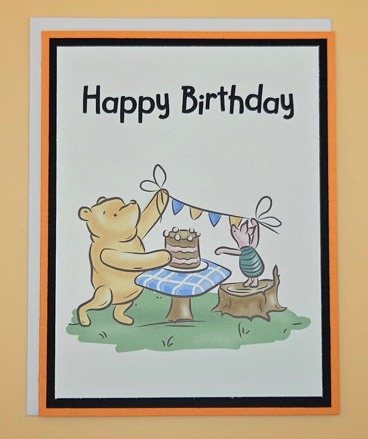 Winnie the Pooh Birthday Card, Handmade Classic Pooh and Piglet Greeting Card, Celebration Keepsake