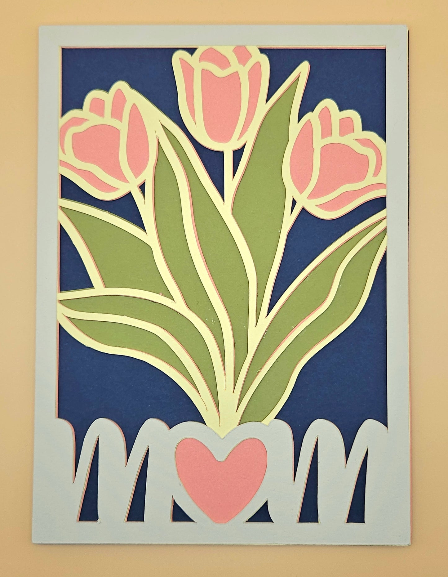 Mother’s Day Card for Mom, Handmade Pink Tulip MOM Greeting, Heartfelt Keepsake, Blank Inside