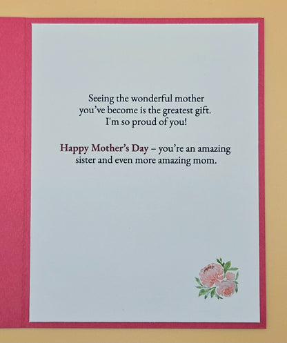 Mother’s Day Card for Sister, Handmade Floral Watercolor Illustration, Heartfelt Keepsake with Message