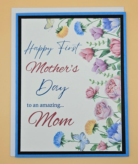 Handmade First Mother's Day Card, Floral Greeting Card Keepsake for Amazing New Mom