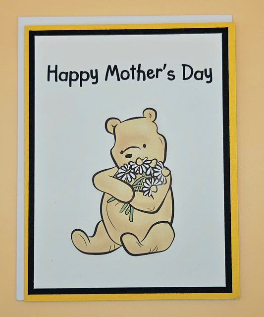 Winnie the Pooh Mother's Day Card, Handmade Classic Pooh Daisy Bouquet Keepsake for Mom
