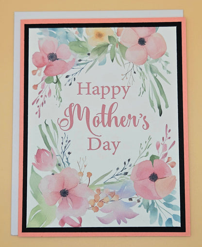 Mother's Day Card for Mom, Handmade Pink Watercolor Floral, Heartfelt Keepsake
