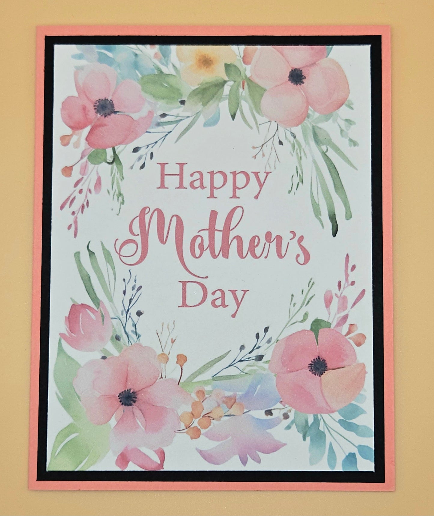 Mother's Day Card for Mom, Handmade Pink Watercolor Floral, Heartfelt Keepsake