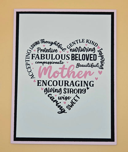 Mother's Day Card for Mom, Handmade Heart Word Art Illustration, Bold Keepsake