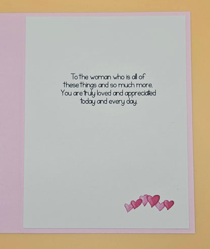 Mother's Day Card for Bonus Mom, Handmade Heart Word Art, Stepmom Keepsake