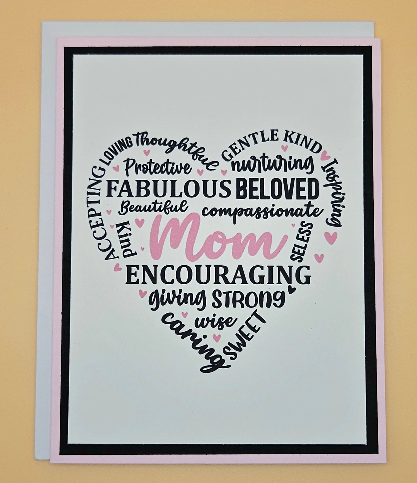 Mother’s Day Card for Mom, Handmade Heart Word Art Typography, Heartfelt Keepsake with Message