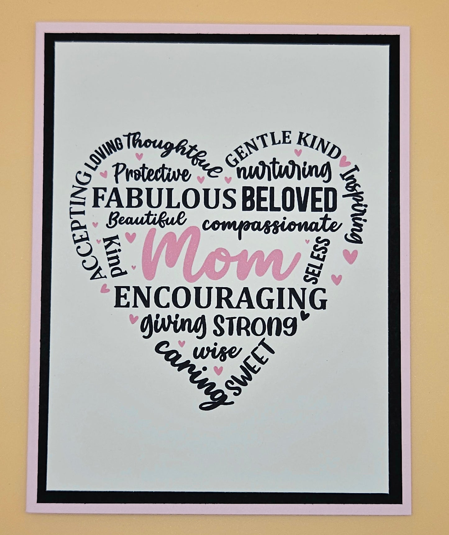 Mother’s Day Card for Mom, Handmade Heart Word Art Typography, Heartfelt Keepsake with Message