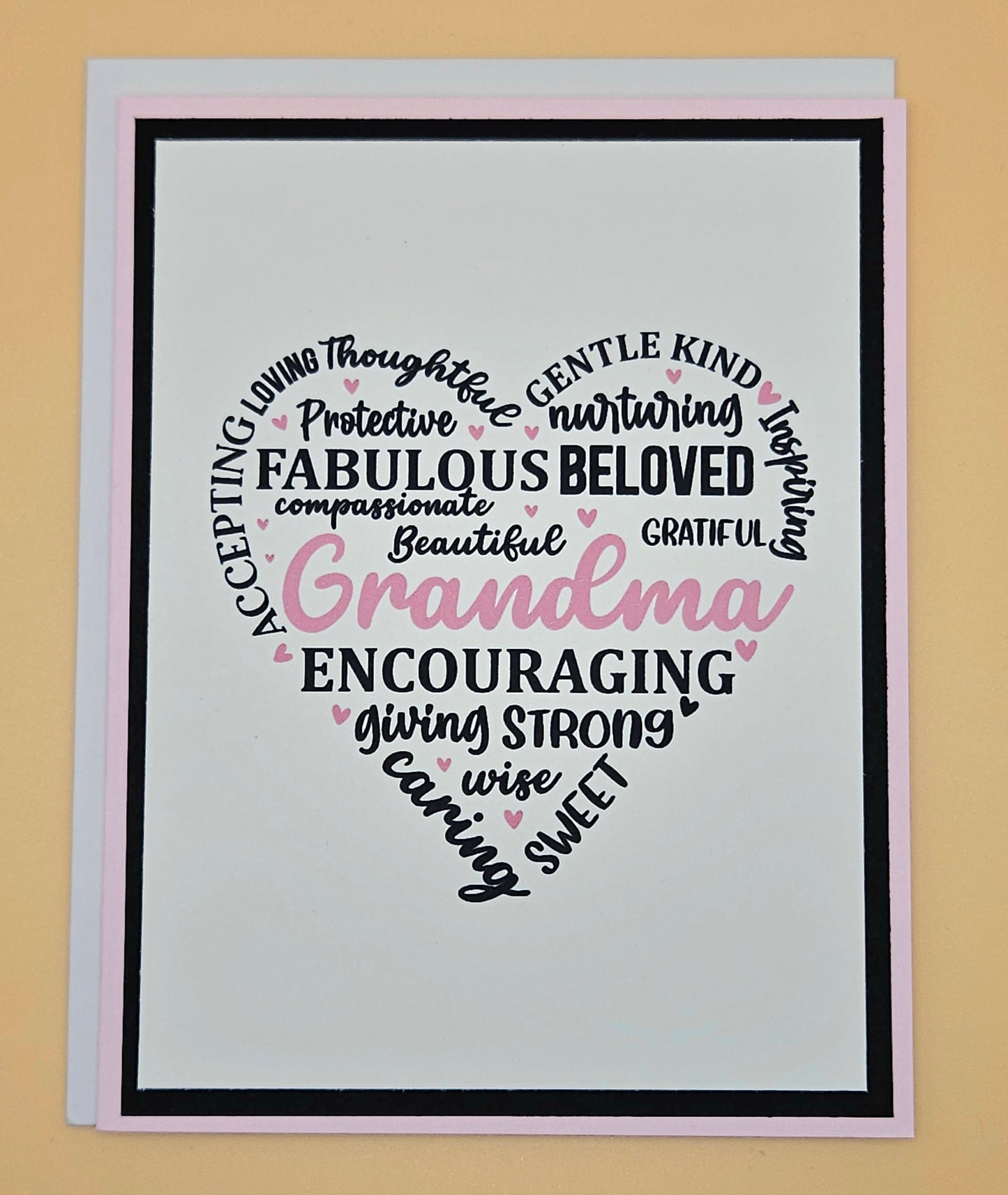 Mother’s Day Card for Grandma, Handmade Heart Word Art Typography, Heartfelt Keepsake with Message