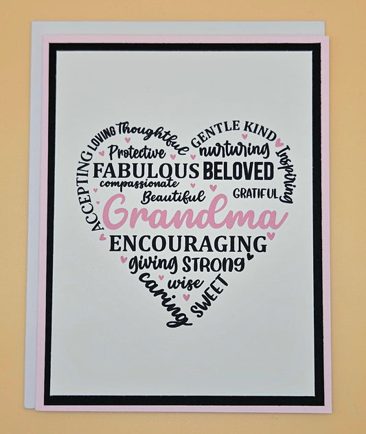 Handmade Mother's Day Card, Grandma Heart Word Art Keepsake