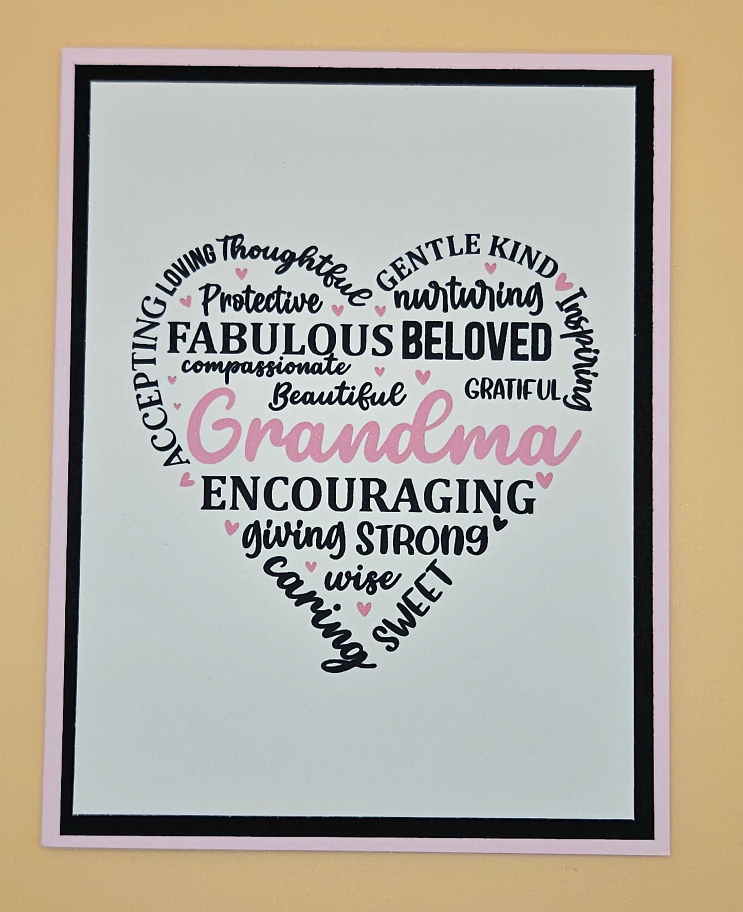 Mother’s Day Card for Grandma, Handmade Heart Word Art Typography, Heartfelt Keepsake with Message
