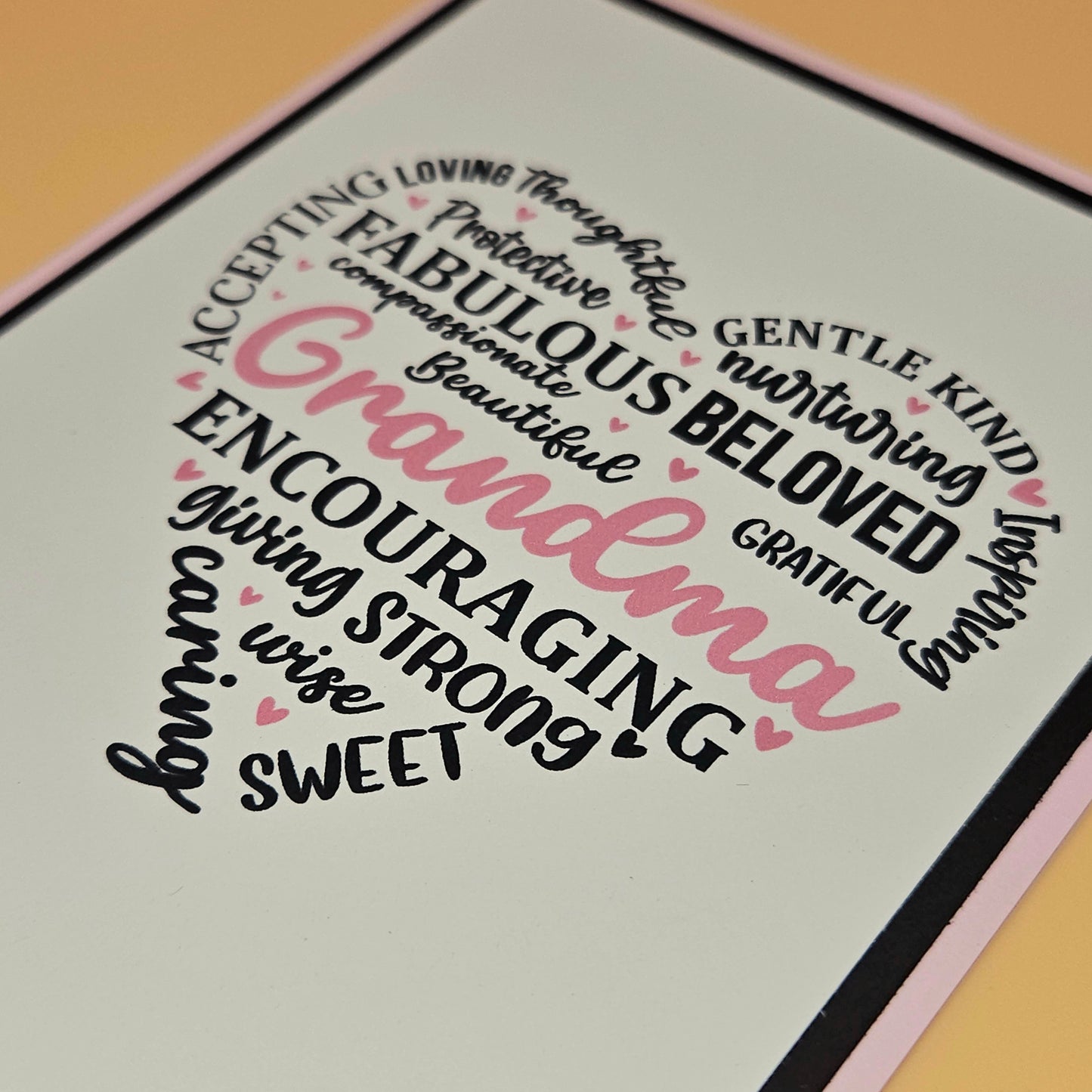 Mother’s Day Card for Grandma, Handmade Heart Word Art Typography, Heartfelt Keepsake with Message