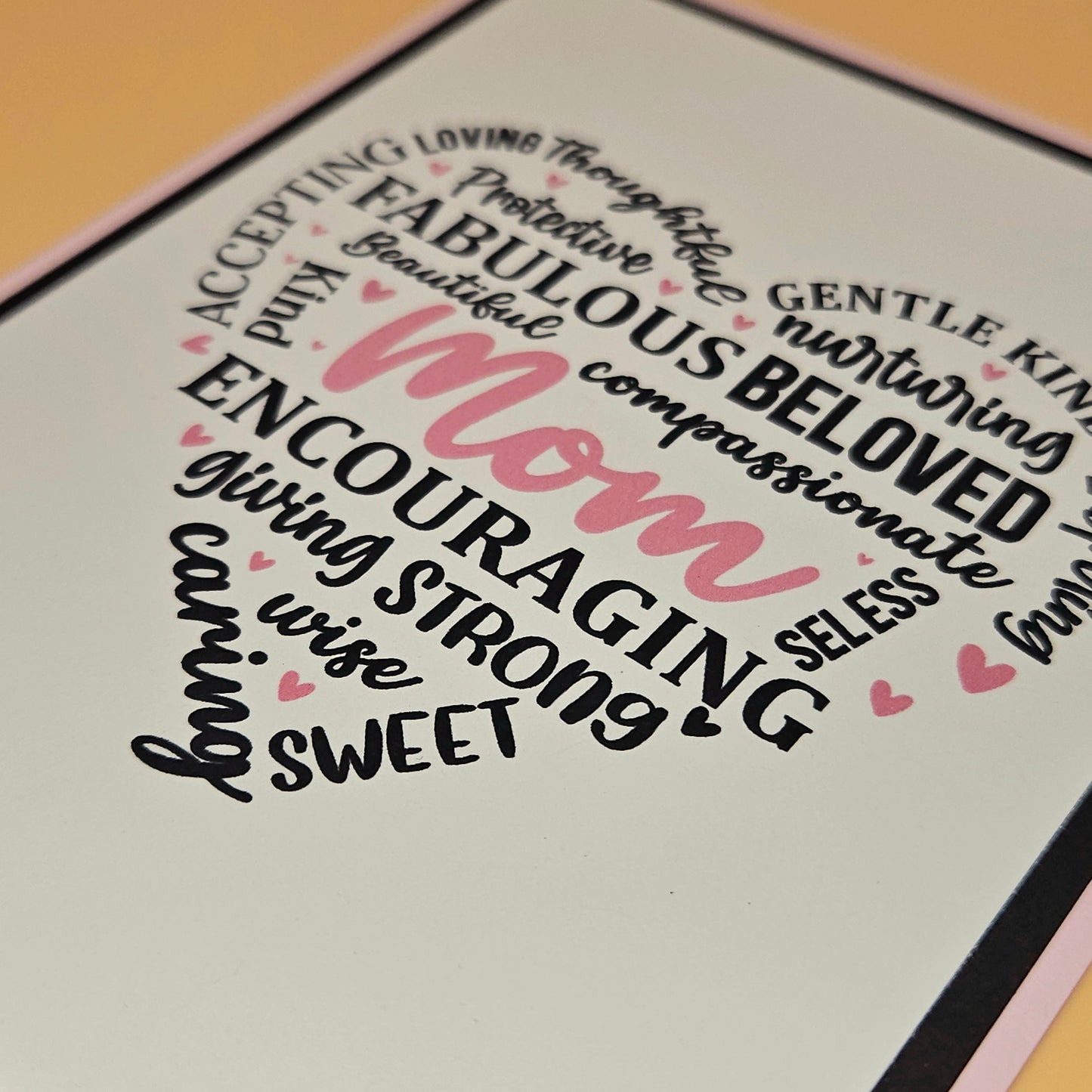 Mother’s Day Card for Mom, Handmade Heart Word Art Typography, Heartfelt Keepsake with Message