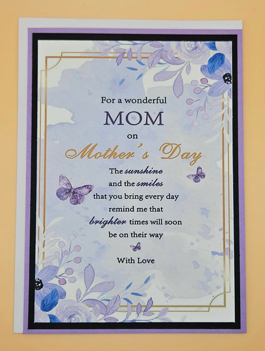 Handmade Mother's Day Card, Wonderful Mom Floral Butterfly Keepsake