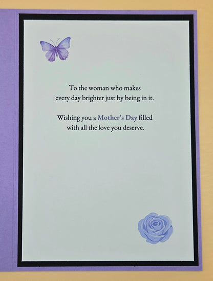 Mother's Day Card for Mom, Handmade Wonderful Mom Floral Butterfly Watercolor, Heartfelt Keepsake