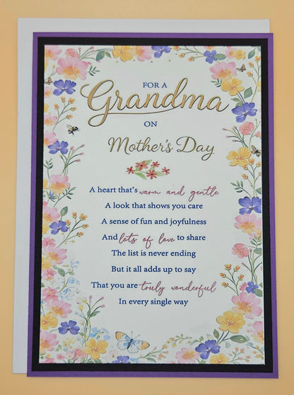 Mother's Day Card for Grandma, Handmade Floral Heart of Our Family, Heartfelt Keepsake