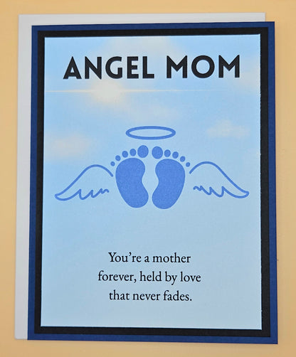 Angel Mom Memorial Card for Son, Handmade Boy Infant Loss Illustration, Sympathy Keepsake