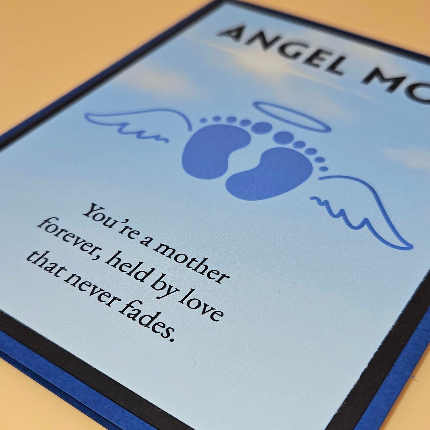 Angel Mom Memorial Card for Son, Handmade Boy Infant Loss Illustration, Sympathy Keepsake