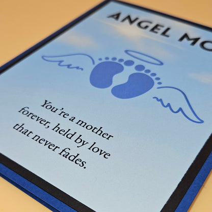 Angel Mom Memorial Card for Son, Handmade Boy Infant Loss Illustration, Sympathy Keepsake