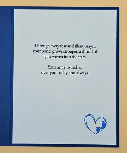 Angel Mom Memorial Card for Son, Handmade Boy Infant Loss Illustration, Sympathy Keepsake