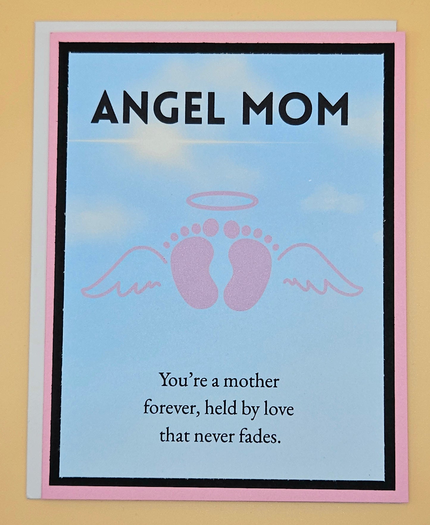 Angel Mom Memorial Card for Daughter, Handmade Girl Infant Loss Illustration, Sympathy Keepsake