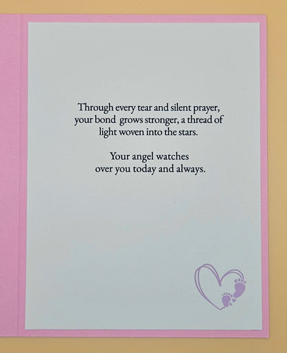 Angel Mom Memorial Card for Daughter, Handmade Girl Infant Loss Illustration, Sympathy Keepsake