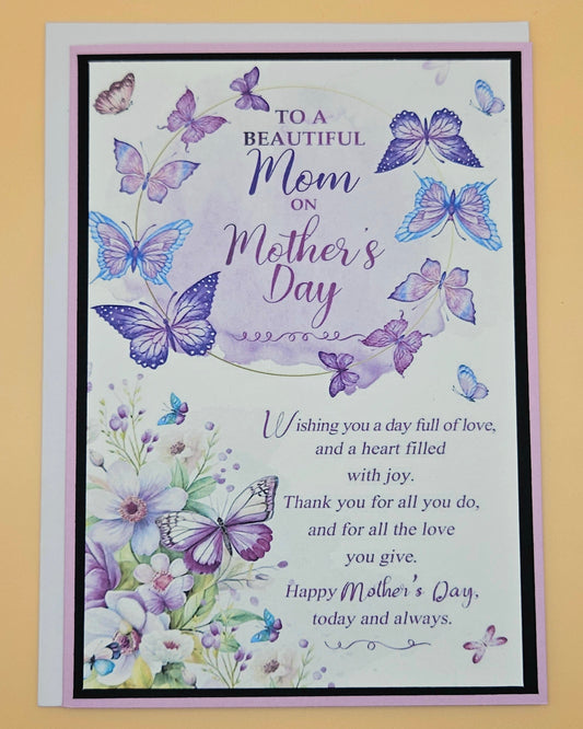 Handmade Mother's Day Card, Beautiful Mom Butterfly and Floral Keepsake