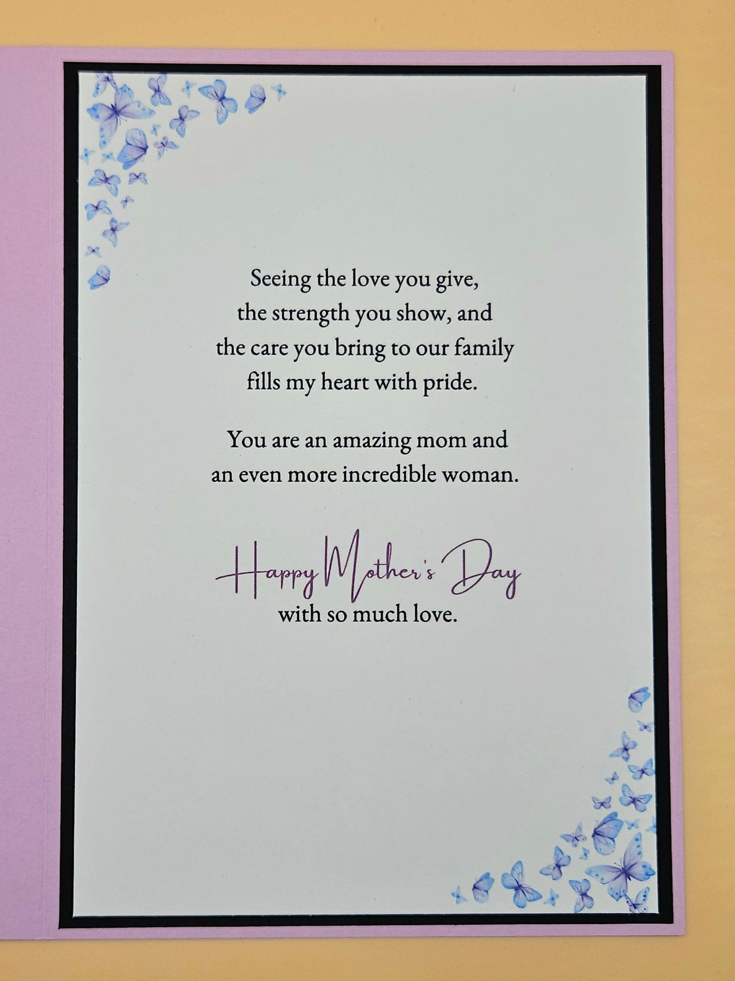Greeting card with a message of appreciation for a mother on a purple background