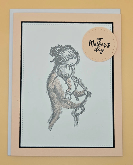 Handmade Mother's Day Card, Mother & Baby Sketch Keepsake Greeting Card for Mom