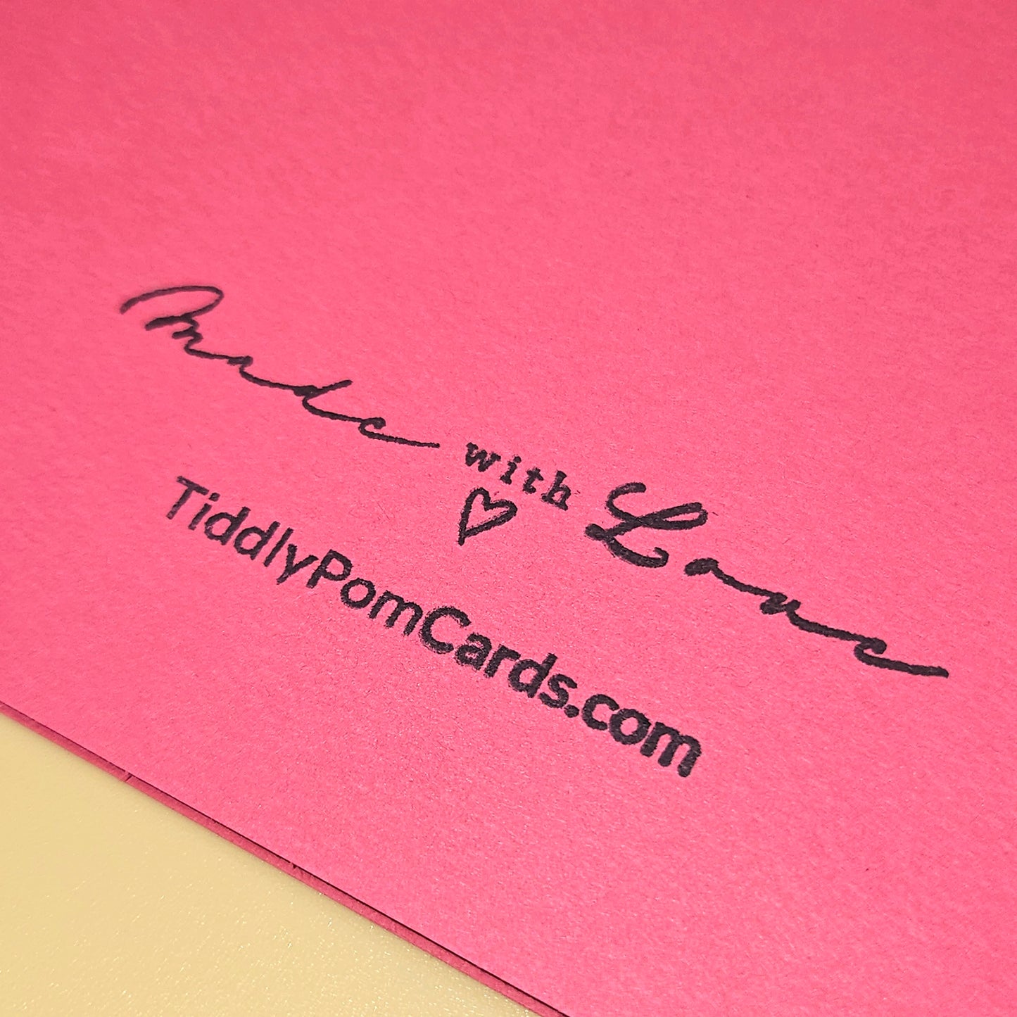 Pink card with 'Made with Love' and TiddlyPomCards.com text