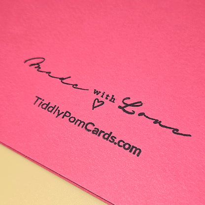Pink card with 'Made with Love' and TiddlyPomCards.com text