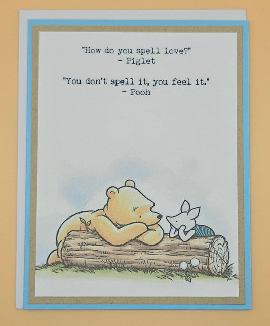 Winnie the Pooh Card For Friends, Handmade Layered Friendship Greeting Card, Piglet & Pooh Quote Card Keepsake For Bestie
