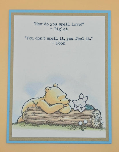 Winnie the Pooh Card For Friends, Handmade Layered Friendship Greeting Card, Piglet & Pooh Quote Card Keepsake For Bestie