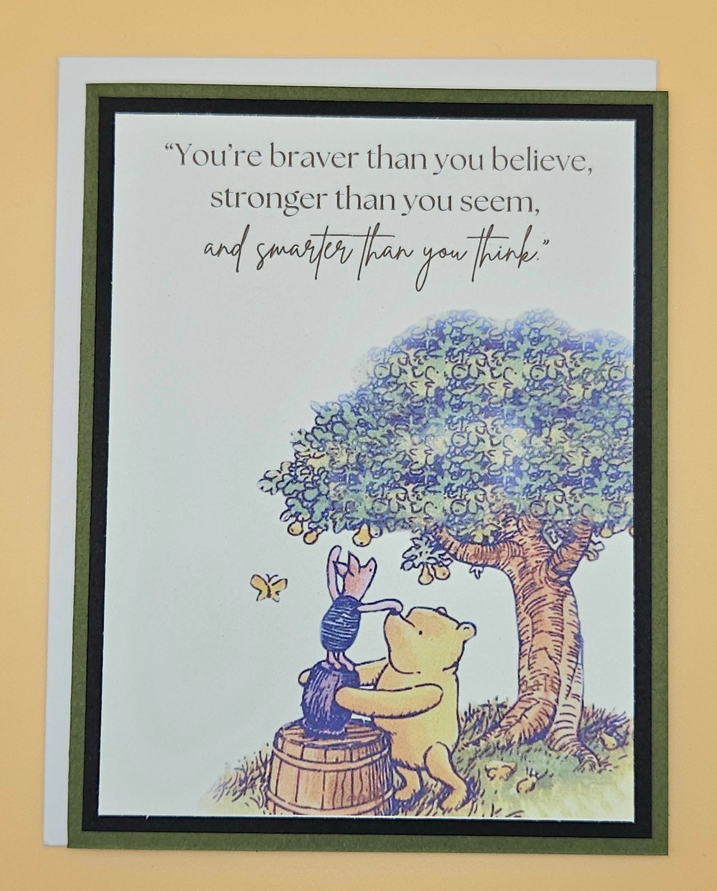 Winnie the Pooh Inspirational Card, Handmade Pooh and Piglet Illustration, Heartfelt Keepsake with Message
