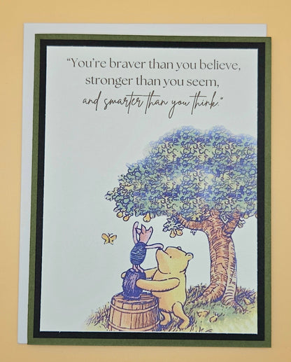 Winnie the Pooh Inspirational Card, Handmade Pooh and Piglet Illustration, Heartfelt Keepsake with Message