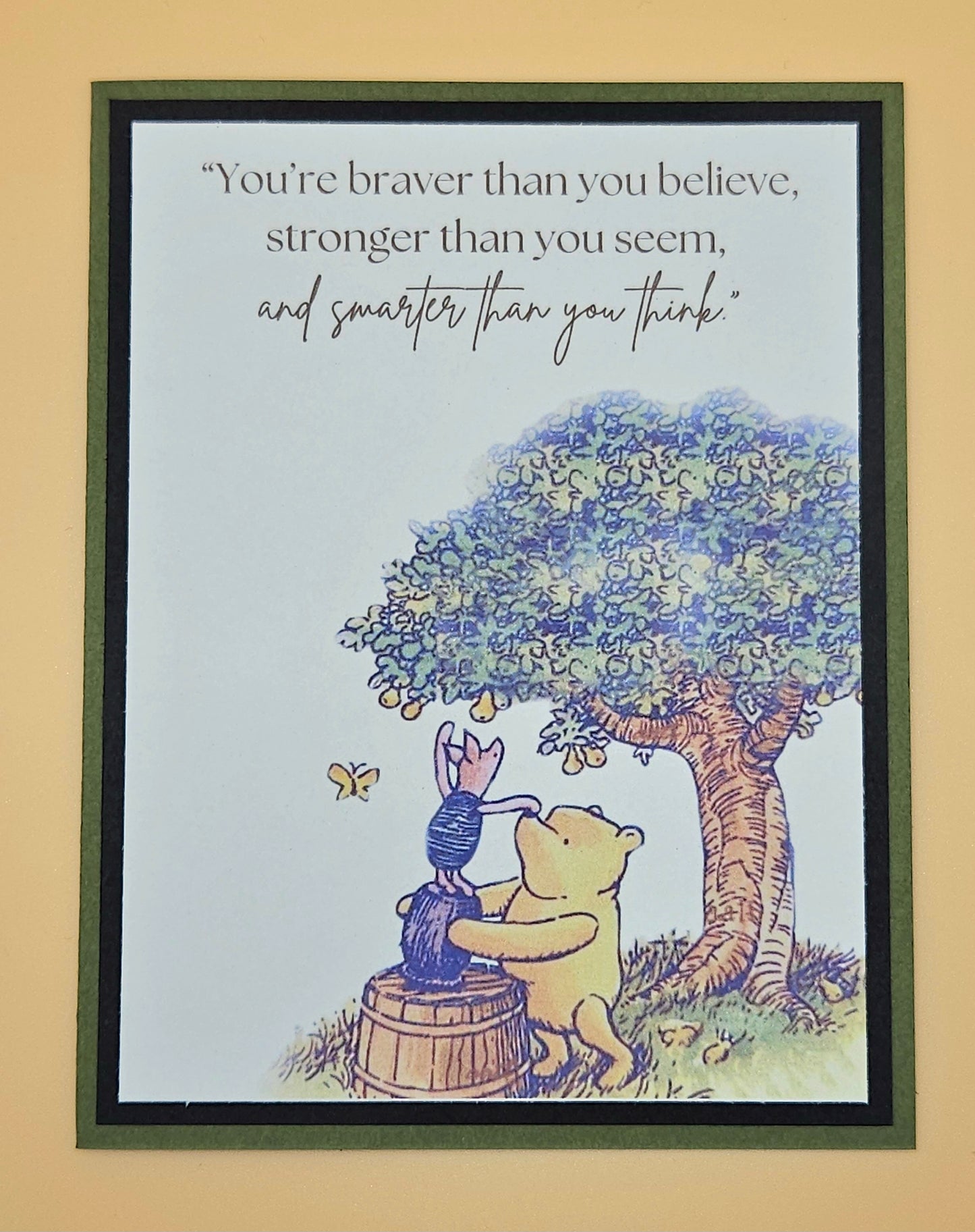 Winnie the Pooh Inspirational Card, Handmade Pooh and Piglet Illustration, Heartfelt Keepsake with Message