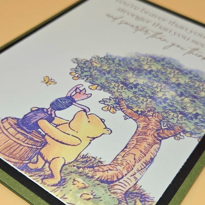 Winnie the Pooh Inspirational Card, Handmade Pooh and Piglet Illustration, Heartfelt Keepsake with Message
