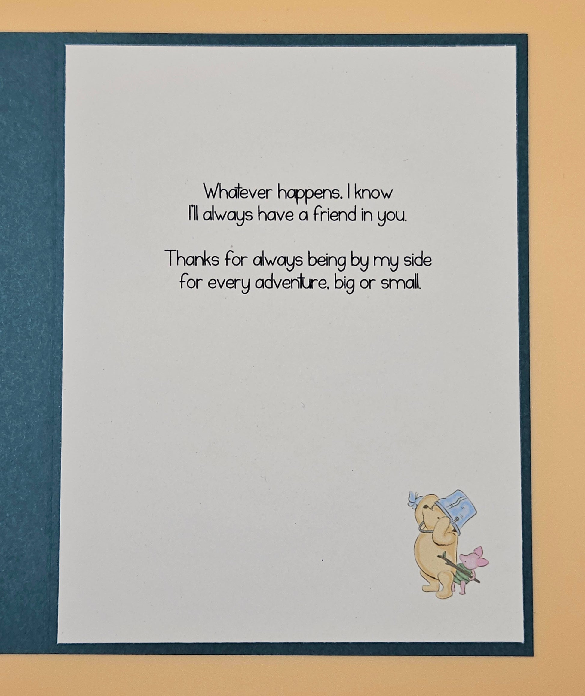 Greeting card with text and cartoon dog illustration on a beige background