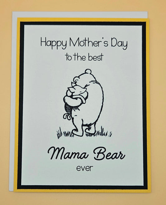 Winnie the Pooh Mother’s Day Card for Mom, Handmade Mama Bear Illustration, Heartfelt Keepsake with Message