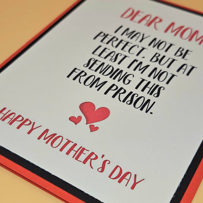 Mother's Day card with humorous message to mom