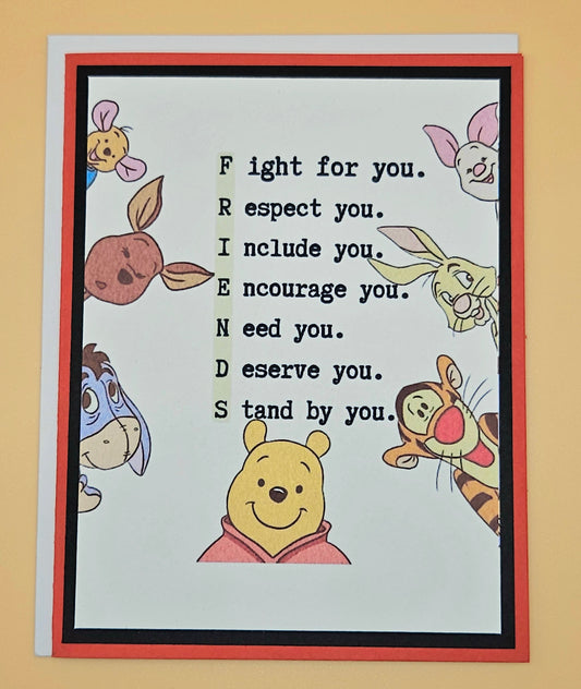 Winnie the Pooh Friendship Card, Handmade Classic Pooh FRIENDS Acrostic, Heartfelt Keepsake with Message