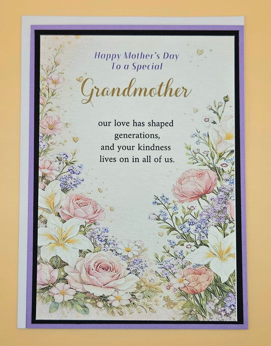 Mother’s Day Card for Grandmother, Handmade Special Nana Floral, Heartfelt Generational Keepsake with Message