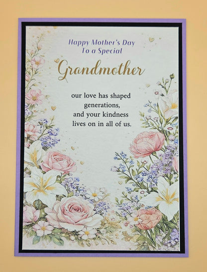 Mother’s Day Card for Grandmother, Handmade Special Nana Floral, Heartfelt Generational Keepsake with Message