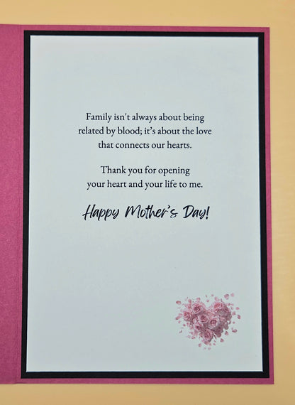Mothers Day Card for Bonus Mom, Handmade Heart & Floral Greeting, Heartfelt Keepsake with Message