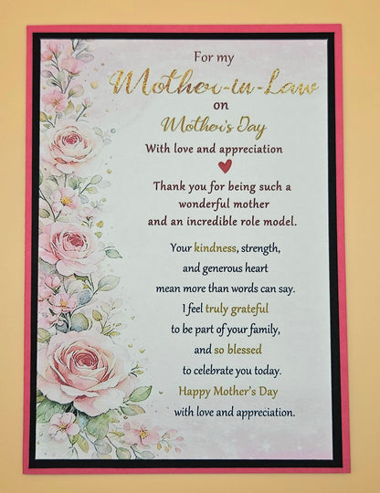 Mother's Day Card for Mother-in-Law, Handmade Floral Botanical, Heartfelt Keepsake