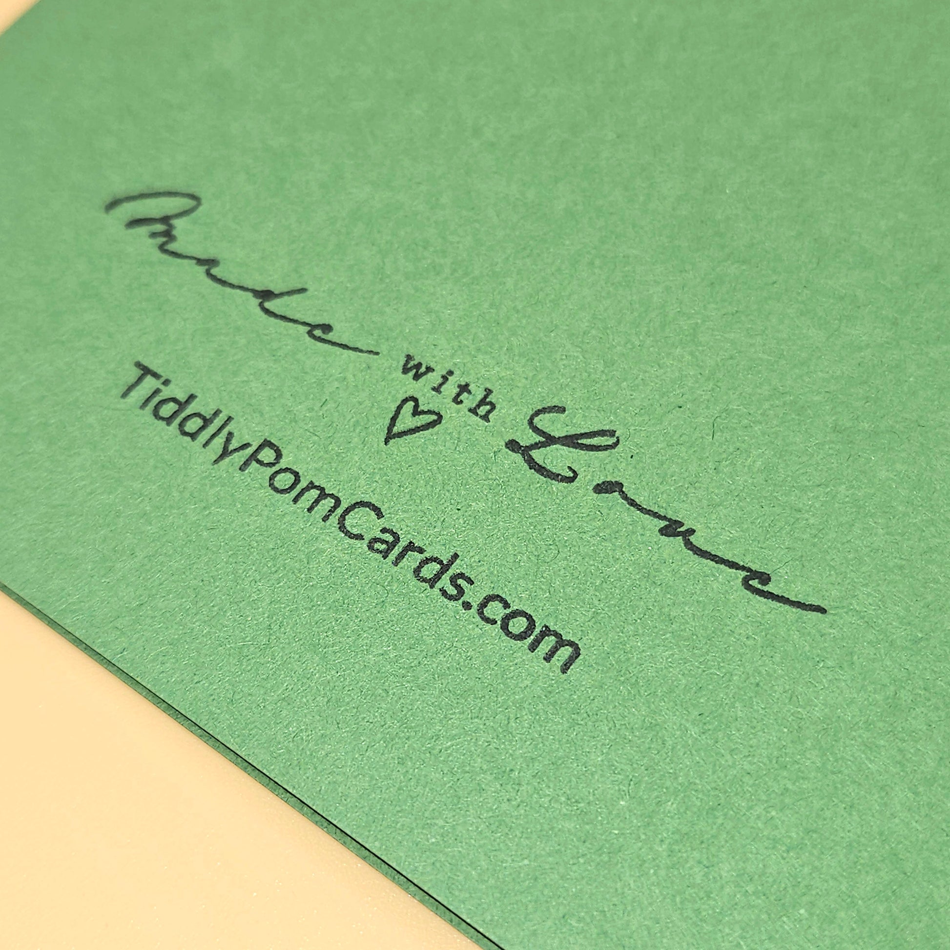 Green card with 'Made with Love' and TiddlyPomCards.com text