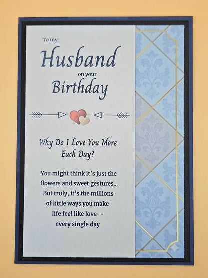 Framed birthday card for a husband with a decorative border on a beige background