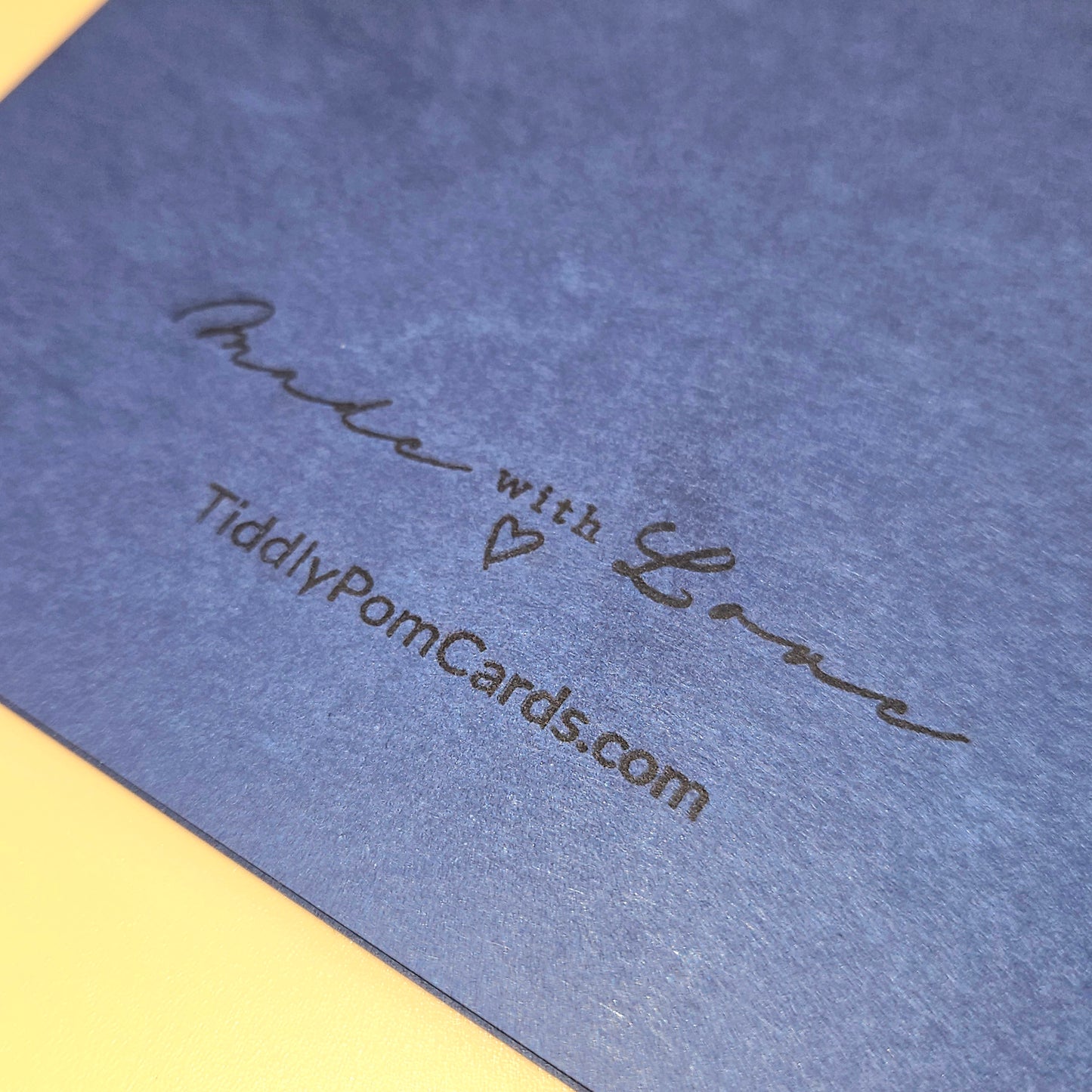 Blue card with 'Made with Love' and TiddlyPomCards.com text on a yellow background