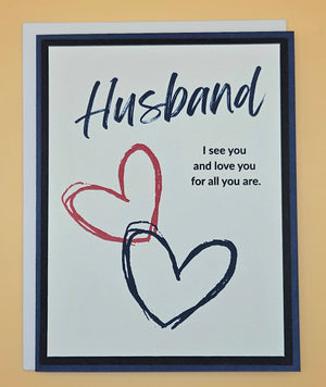 Anniversary Card for Husband, Handmade I See You Brushstroke Hearts, Heartfelt Greeting