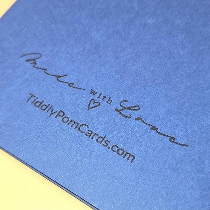 Blue card with 'Made with Love' and TiddlyPomCards.com text